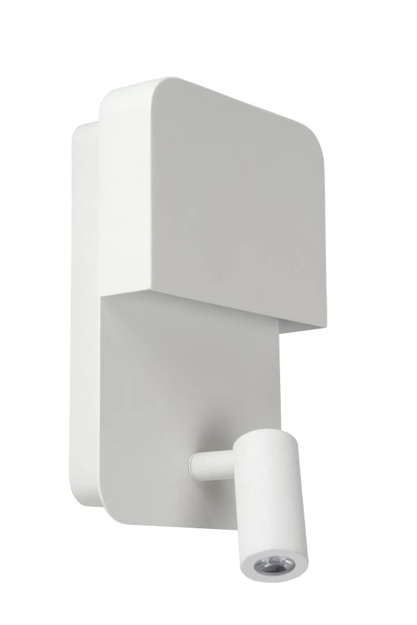 Lucide BOXER - Bedlamp / Wandlamp - LED - 3000K - Met USB oplaadpunt - Wit - uitgezet